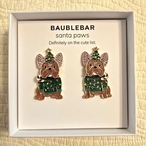 NIB BaubleBar "Santa Paws " Christmas Bull Dog Earrings